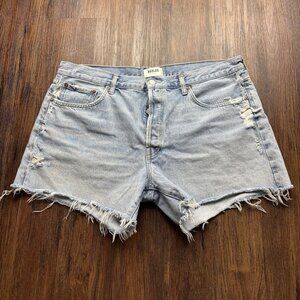 Agolde Long Parker CutOff Shorts Distressed Light Wash Raw Hem Women’s Size 34